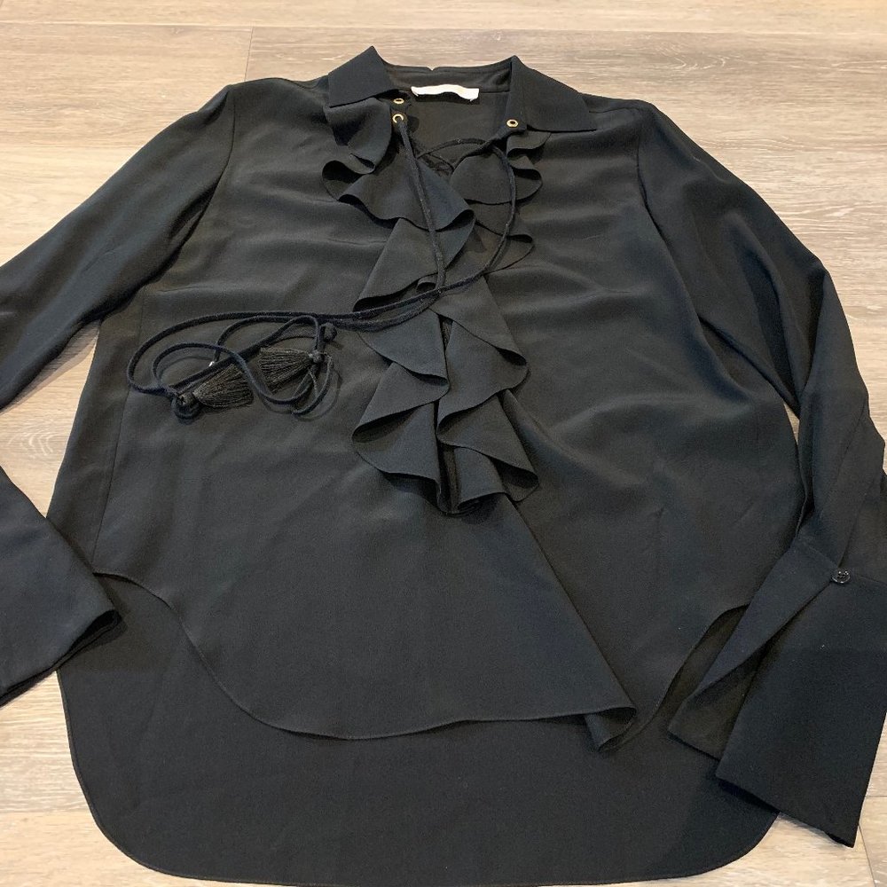CHLOE BLACK RUFFLE AND TIE BLOUSE SZ 34 EURO US 2